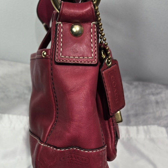 Coach Legacy Y2K Double Turnlock Satchel Shoulder Bag in a raspberry red - Picture 2 of 7
